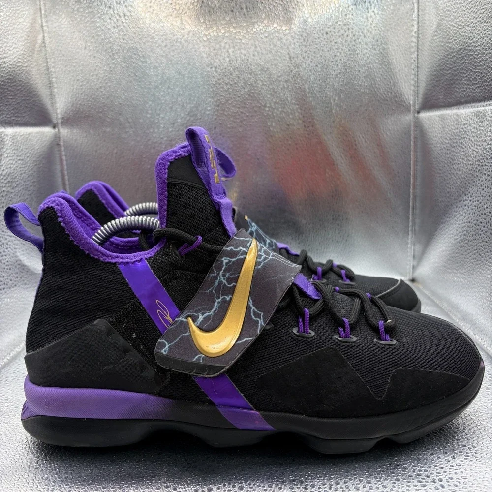 Size 7Y Nike LeBron 14 (GS) Kids Purple/Metallic Gold Athletic Shoes AA3258-590